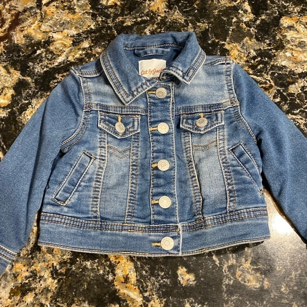 U baby Cat & Jack solid blue stretch denim jacket size 12M